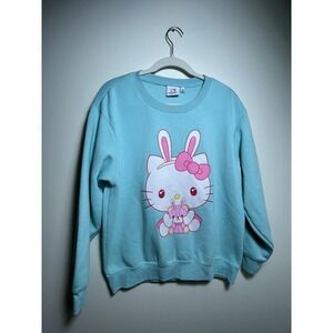 Hello Kitty by Sanrio Blue Bunny Ears Graphic Sweatshirt Large Kawaii Pullover